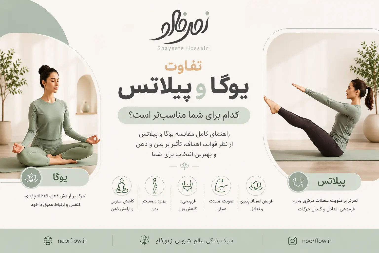 تفاوت یوگا و پیلاتس؛ کدام برای شما مناسبتر است؟ راهنمای کامل انتخاب تفاوت یوگا و پیلاتس؛ کدام برای شما مناسبتر است؟ راهنمای کامل انتخاب